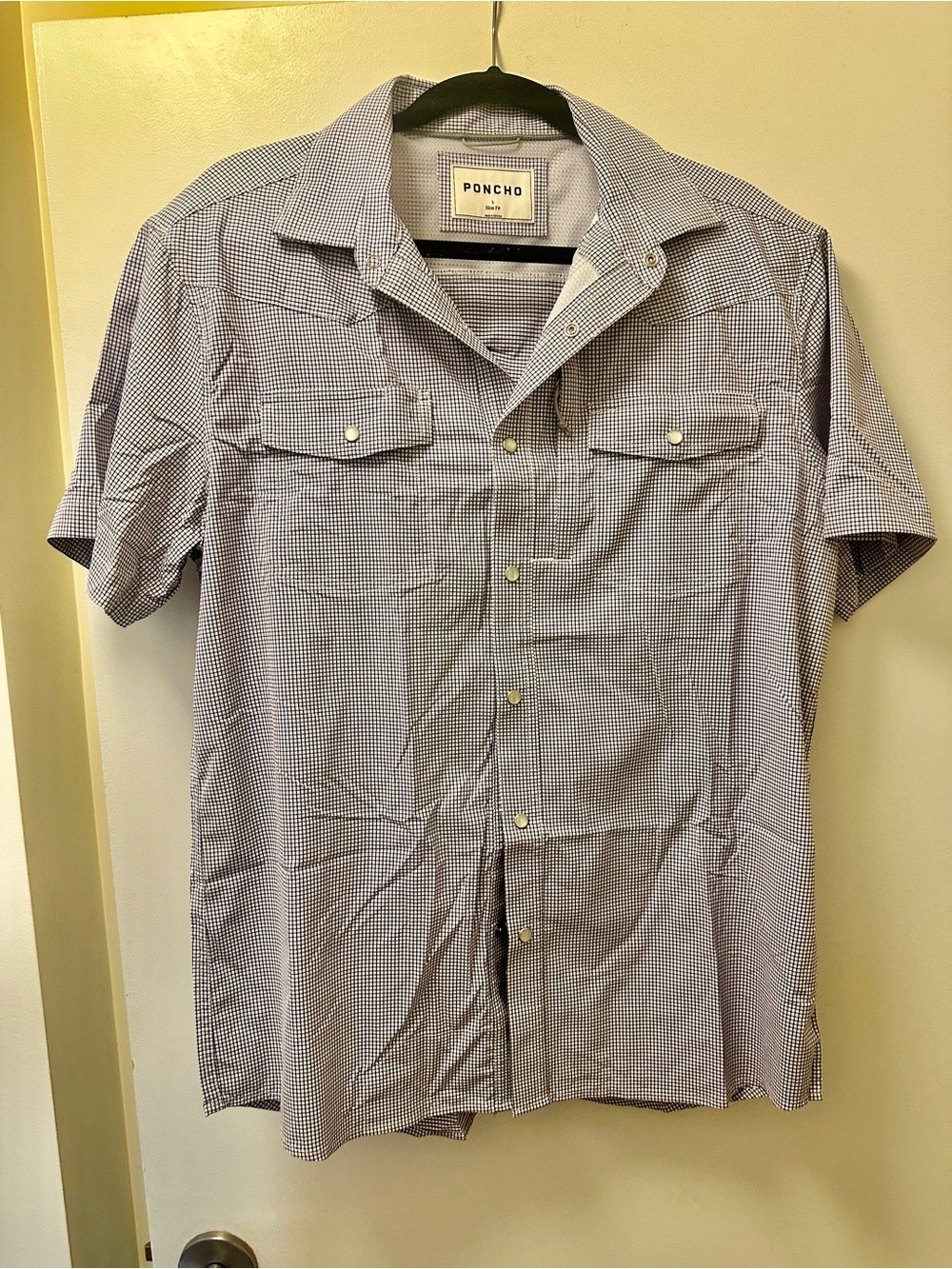Poncho Men's Short-Sleeve Button-Down Shirt - Blue Micro-Check